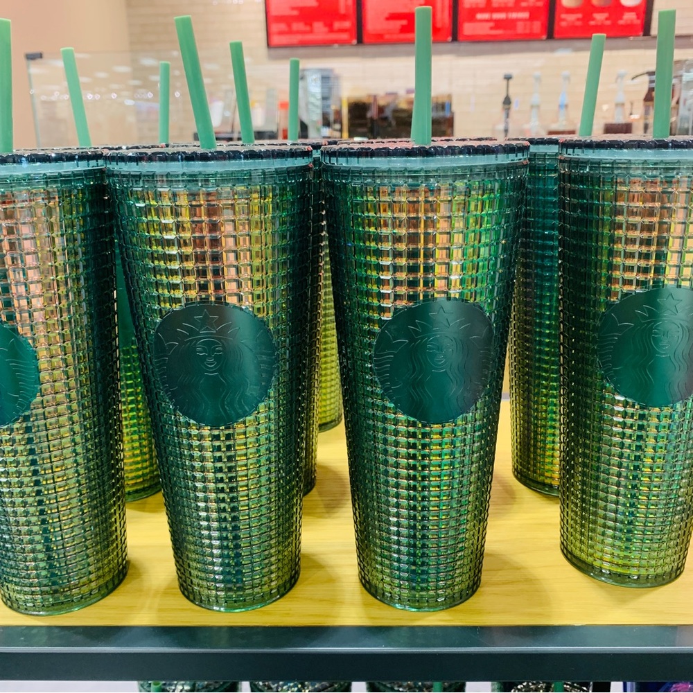 Starbucks Rainforest Green Grid Tumbler Iridescent Cold Cup Venti 24oz NWT 2022